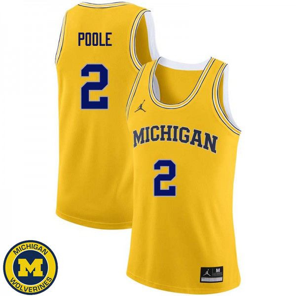 Men's University of Michigan #2 Jordan Poole Yellow Basketball Jersey